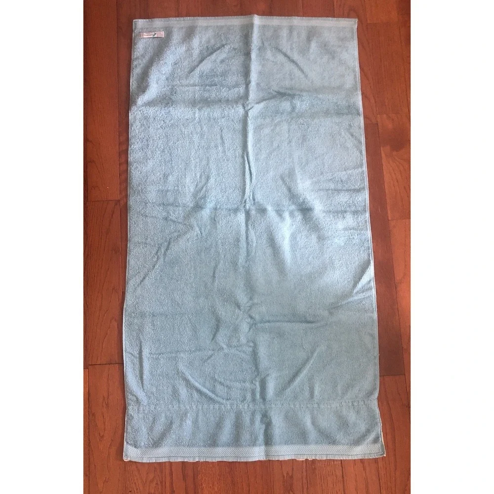 Vintage Bath Towel Fieldcrest Lustre Blue Cotton Lace Ruffle Trim USA 24x44